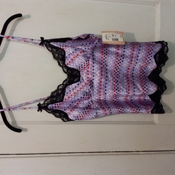 !SOLD! NWT, Chemise, Candies, L, Purple w colored hearts, Trim in Soft Blk Lace - Picture 1 of 2